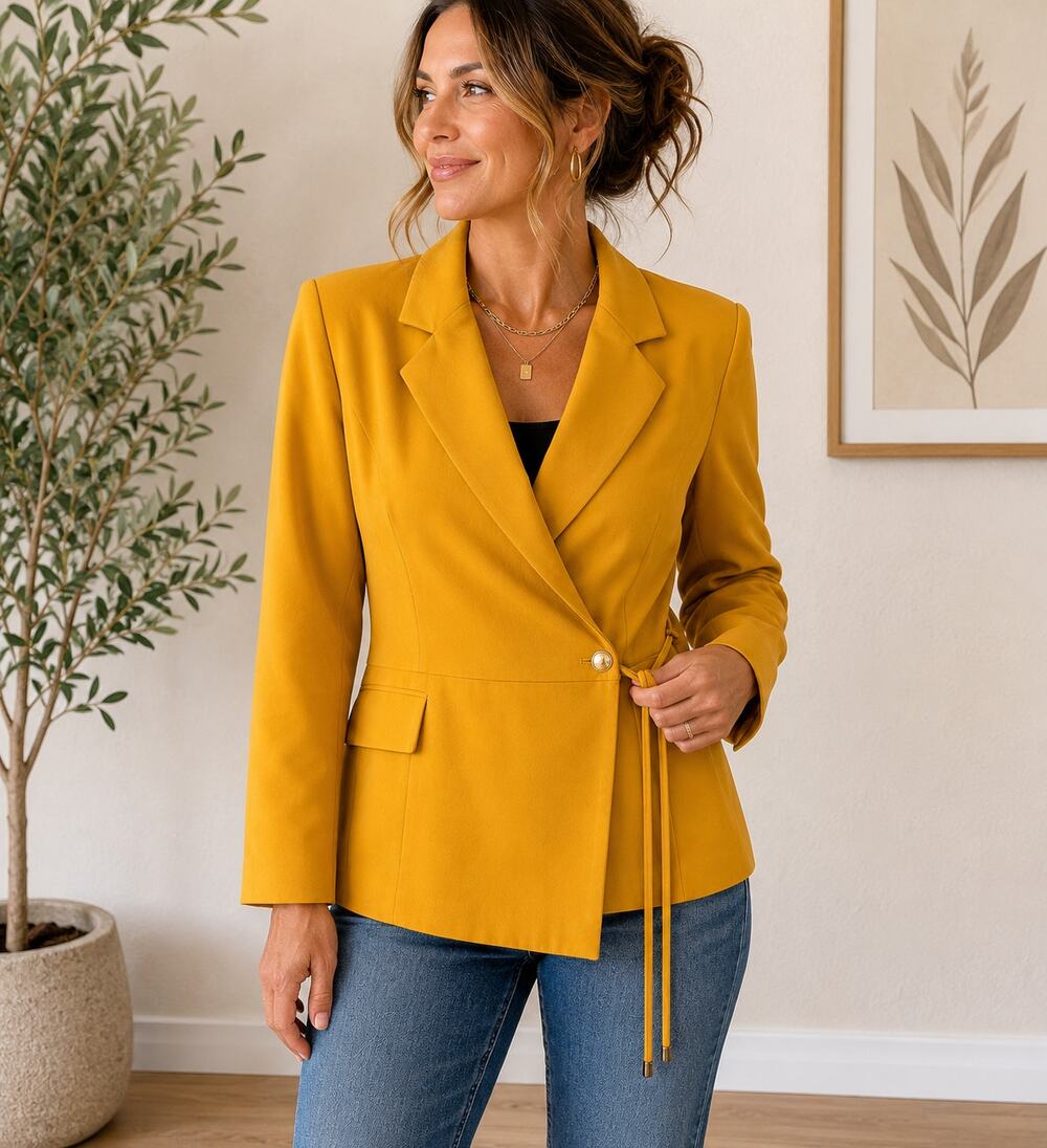 Essence Vintage Wrap Blazer Mustard Yellow Jacket 80s 90s Made in USA Sz 20